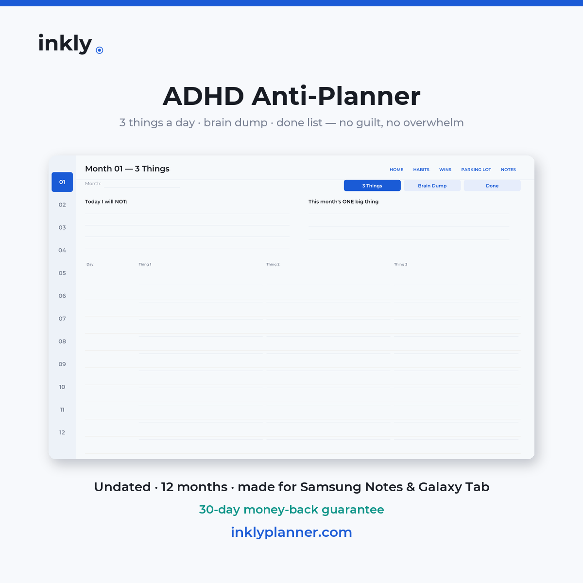 Inkly ADHD Anti-Planner — undated digital planner for Samsung Notes